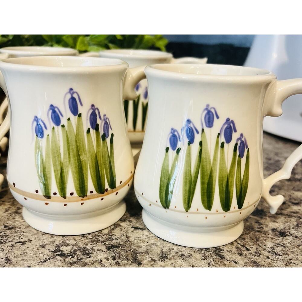 White Floral Pottery Coffee Mugs Marked Chartstone USA Set Of 6 Tea Cup - Picture 2 of 11